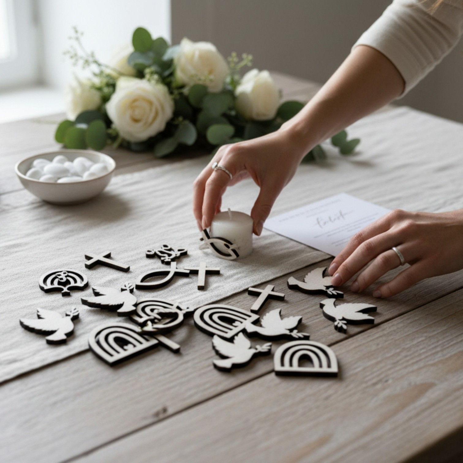 Streudeko aus Holz – Taufe Kommunion Konfirmation Firmung – 25‑teiliges Set